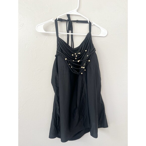 Lane Bryant Cacique Necklace Swim Tankini Built in No Wire Bra Black Plus 20W 2X - Picture 4 of 9